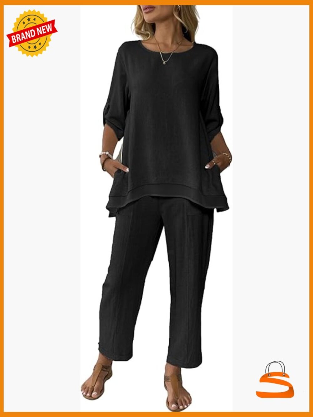 Linen 2 Piece Outfits Wide Leg Pants Set Summer Dressy Suits
